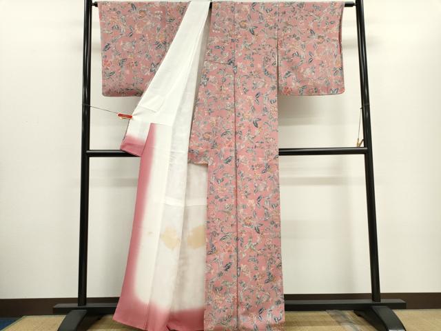 平和屋着物■上質な小紋 草花文 鬼しぼ縮緬 正絹 逸品 CABH1064ou