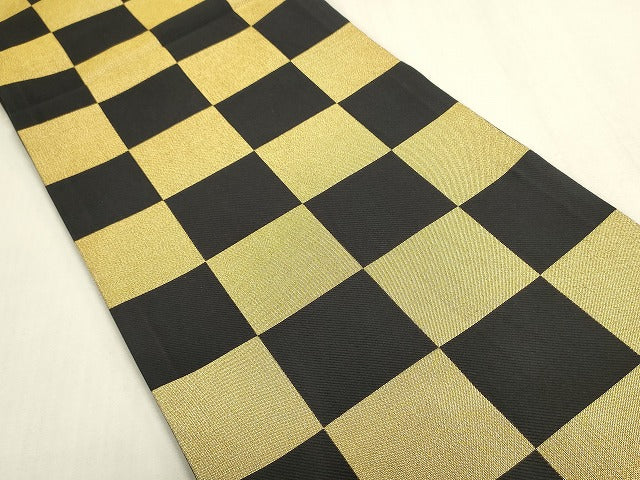 平和屋着物◎六通柄袋帯 市松文様 黒地 金糸 DABF8451we