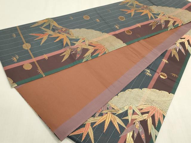 平和屋着物◎全通柄袋帯 笹取り花文 金糸 正絹 逸品 DABF8499we