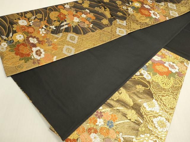 平和屋着物◎六通柄袋帯 花車文 金糸 正絹 逸品 DABF8496we