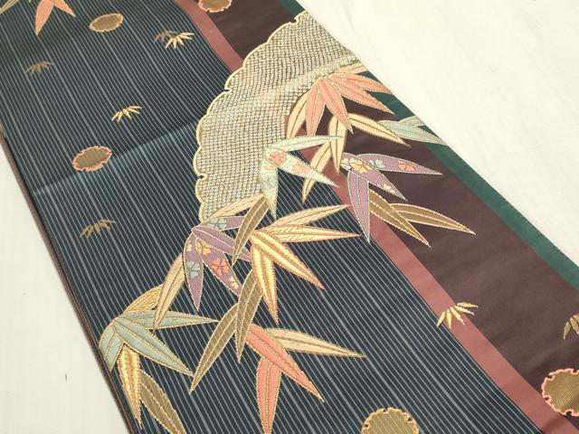 平和屋着物◎全通柄袋帯 笹取り花文 金糸 正絹 逸品 DABF8499we