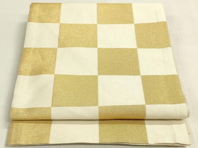 平和屋着物◎六通柄袋帯 市松文様 金糸 DABF8474we