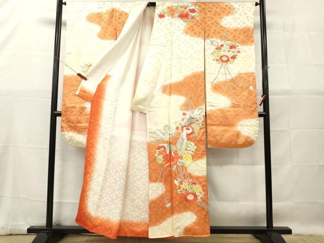 平和屋着物■豪華振袖 総刺繍 花蝶文 暈し染め 金彩 正絹 逸品 DABG7078zy