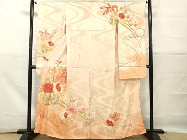 平和屋着物■豪華振袖 総刺繍 御所車花文 暈し染め 金銀糸 正絹 逸品 DABG7097zy