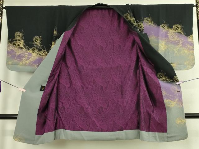 平和屋着物∞極上 コート作家 三本賢 和装コート ロング丈 孔雀羽文 暈し染め 金彩 逸品 DZAB7515kh6