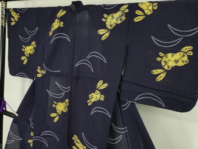 平和屋着物∴極上 夏物 浴衣 有松鳴海絞り 跳兎 紺色地 綿 逸品 未使用 DZAB7499kh6