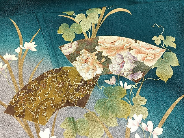 平和屋着物●訪問着 地紙花文 暈し染め 金彩 ロング丈 正絹 逸品 BAAX7022hv
