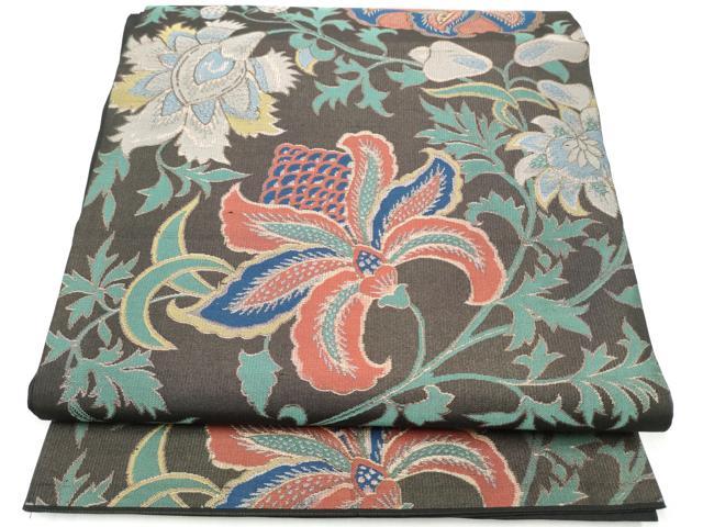 平和屋着物●六通柄袋帯 更紗花唐草文 金糸 正絹 逸品 CABI0100hy