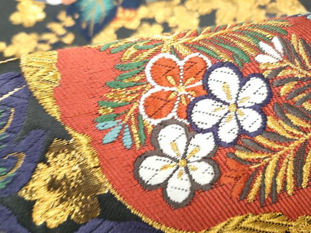 平和屋着物●六通柄袋帯 唐織 打ち出の小槌 草花文 金糸 正絹 逸品 CABI0104hy
