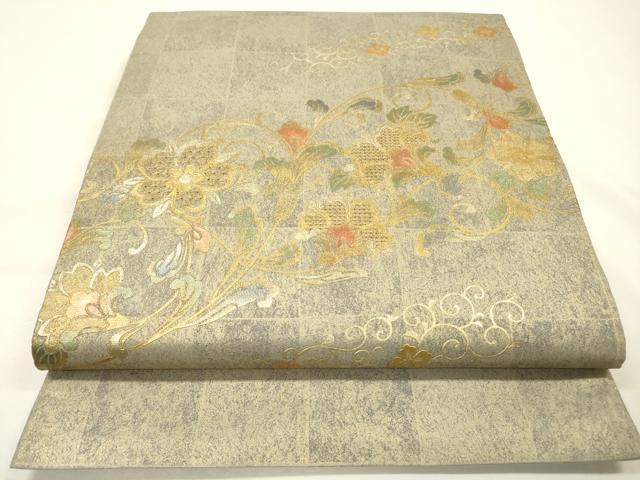 平和屋着物▼中国三大刺繍 スワトウ刺繍 汕頭刺繍 太鼓柄袋帯 更紗花唐草文 金彩 正絹 逸品 DABG5304fe