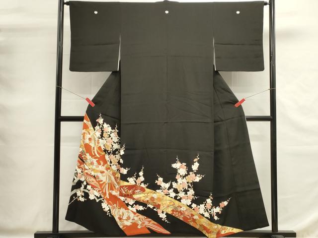 平和屋着物■豪華黒留袖 駒刺繍 鳳凰花文 金彩 正絹 逸品 DABG6841cd