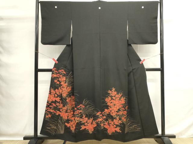 平和屋着物■豪華黒留袖 駒刺繍 草花文 金彩 正絹 逸品 DABG6835cd