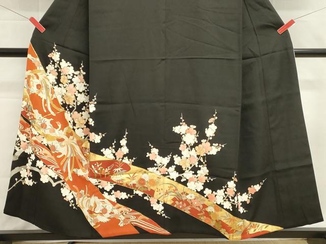 平和屋着物■豪華黒留袖 駒刺繍 鳳凰花文 金彩 正絹 逸品 DABG6841cd