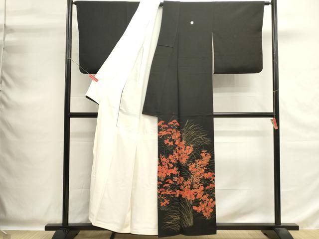 平和屋着物■豪華黒留袖 駒刺繍 草花文 金彩 正絹 逸品 DABG6835cd
