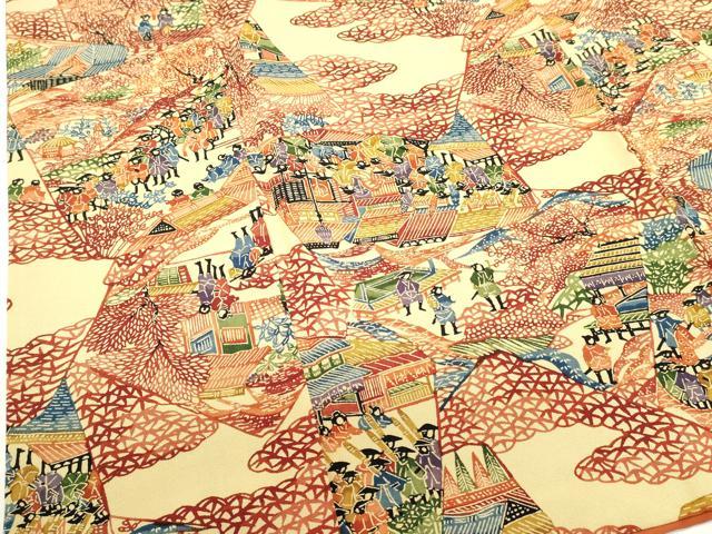 平和屋着物■上質な小紋 型染め 人物風景文 正絹 逸品 DABG6856cd