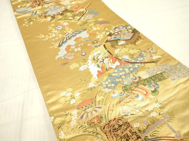 平和屋着物▼六通柄袋帯 瑞祥錦 建都千二百年 金糸 正絹 逸品 DABG0514az