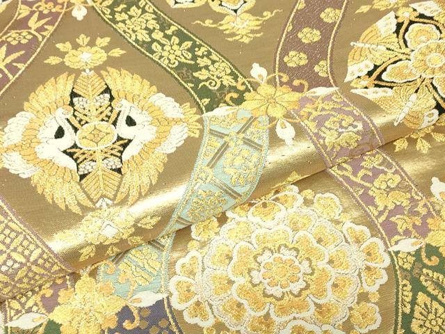 平和屋着物▼六通柄袋帯 有職宝翔文 金銀糸 正絹 逸品 DABG0486az