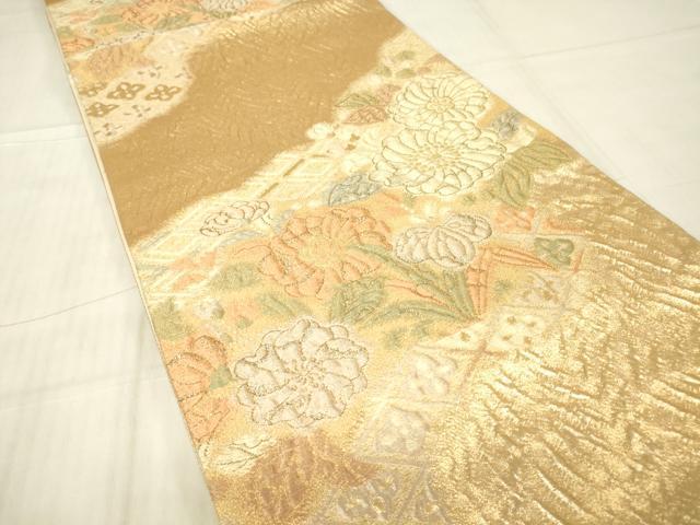 平和屋着物▼六通柄袋帯 ふくれ織 辻が花 金糸 正絹 逸品 DABG0504az