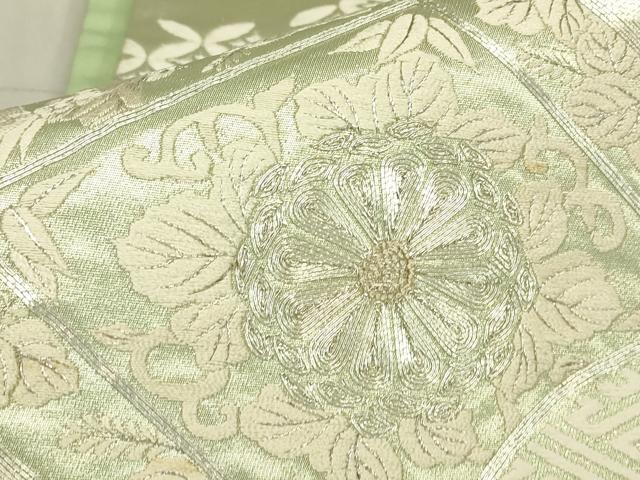 平和屋着物▼太鼓柄袋帯 駒刺繍 総刺繍 地紙吉祥花鳥文 銀糸 正絹 逸品 DABG0566az