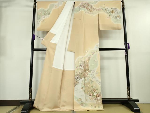 平和屋本店●極上 創業460年・千總 訪問着 駒刺繍 道長正倉院花文 浅黄色地 暈し染め 大丸扱い 逸品 DZAB4004kh6
