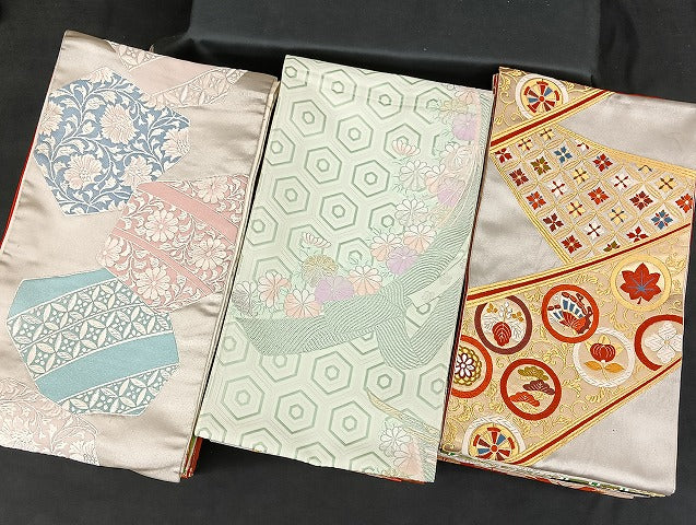 平和屋着物■袋帯 西陣 まとめて100点 向かい鶴 向かい蝶 更紗 松竹梅 花柄 楽器 七宝 正倉院 金銀糸 など 未使用品あり 全て正絹 mmm1163