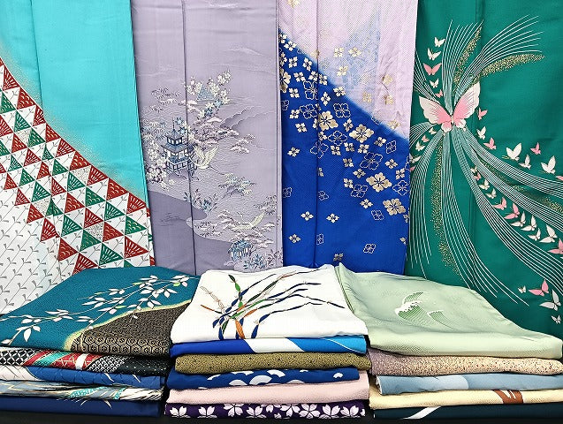 平和屋着物■着物 訪問着 単衣 まとめて 20点 鶴 蝶 風景 松竹梅 花柄 洗える着物 和服 ハンドメイド リメイク 生地 未使用品あり mmm1173