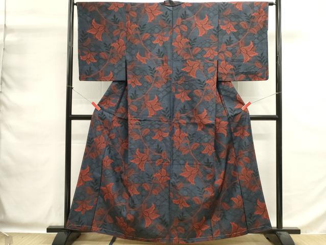 平和屋着物■上質な紬 更紗花文 正絹 逸品 未使用 DABG6913cd