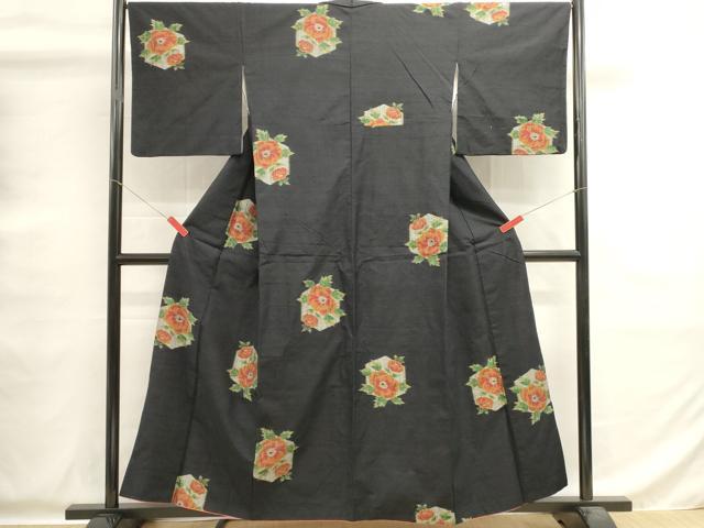 平和屋着物■上質な紬 亀甲花文 黒地 正絹 逸品 DABG6909cd