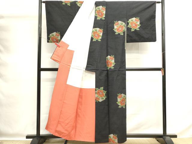 平和屋着物■上質な紬 亀甲花文 黒地 正絹 逸品 DABG6909cd