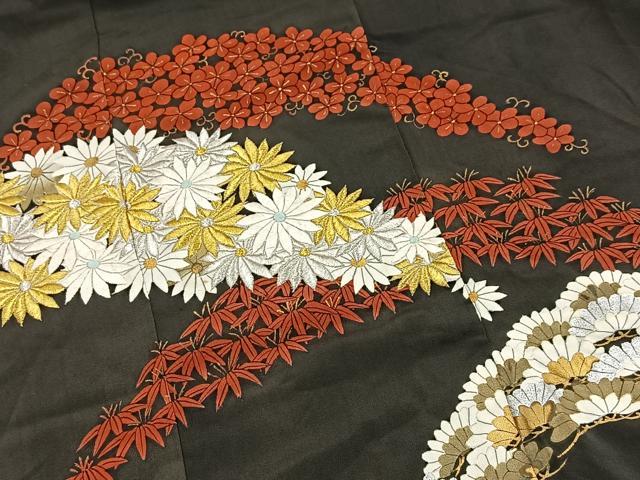 平和屋着物■豪華黒留袖 刺繍 松竹梅 金銀糸 正絹 逸品 BAAX3583yc