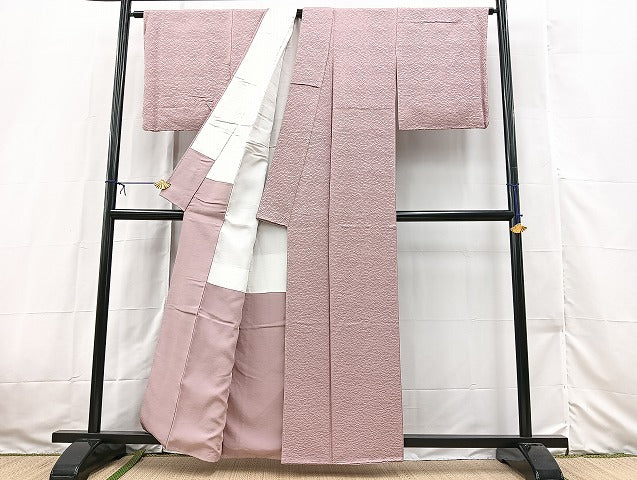 平和屋着物■上質な色無地 氷割れ地紋 撫子色 正絹 逸品 未使用 BAAX3573yc