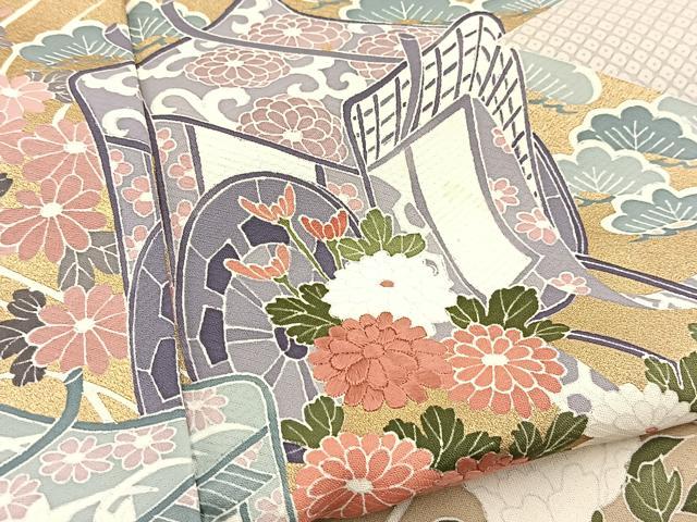 平和屋着物■豪華色留袖 刺繍 御所車花文 金彩 正絹 逸品 BAAX3743yc
