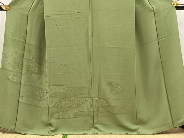 平和屋着物■無地絵羽訪問着 正倉院花地紋 柳染色 正絹 逸品 BAAX3746yc