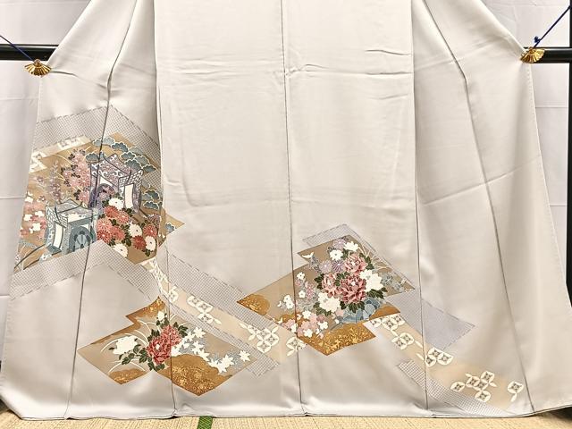 平和屋着物■豪華色留袖 刺繍 御所車花文 金彩 正絹 逸品 BAAX3743yc