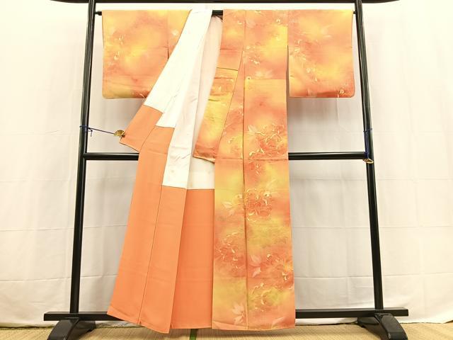平和屋着物●上質な小紋 地紋起こし 牡丹 暈し染め 正絹 逸品 BAAX3780yc