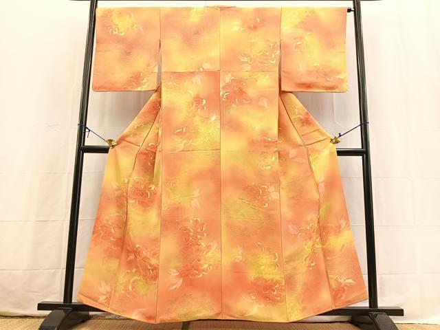 平和屋着物●上質な小紋 地紋起こし 牡丹 暈し染め 正絹 逸品 BAAX3780yc