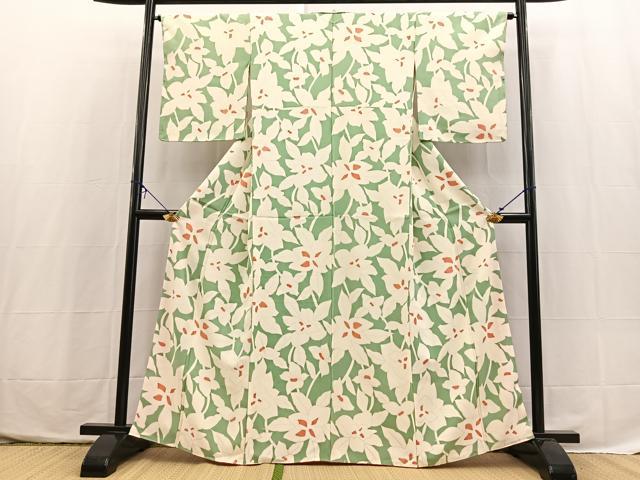 平和屋着物■上質な小紋 草花文 正絹 逸品 BAAX3797yc
