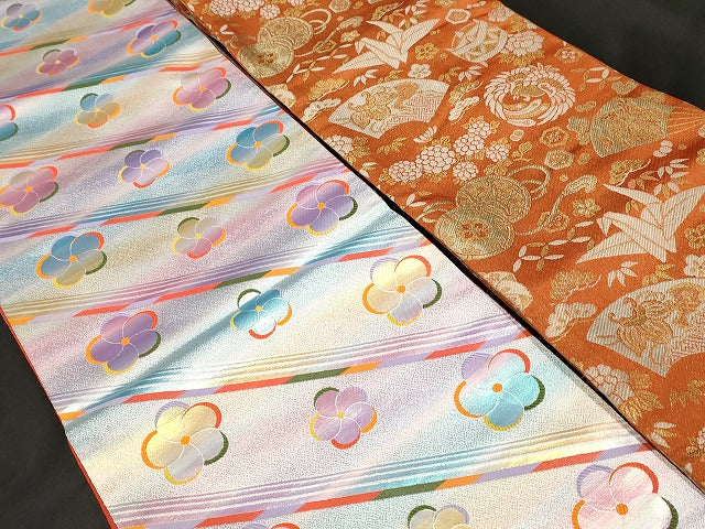平和屋本店■子供帯 まとめて 35点 向かい鳳凰 鶴 孔雀 蝶 折り鶴 松竹梅 花柄 七宝 楽器 アンティーク 着用可能多数 未使用品あり ppp3814