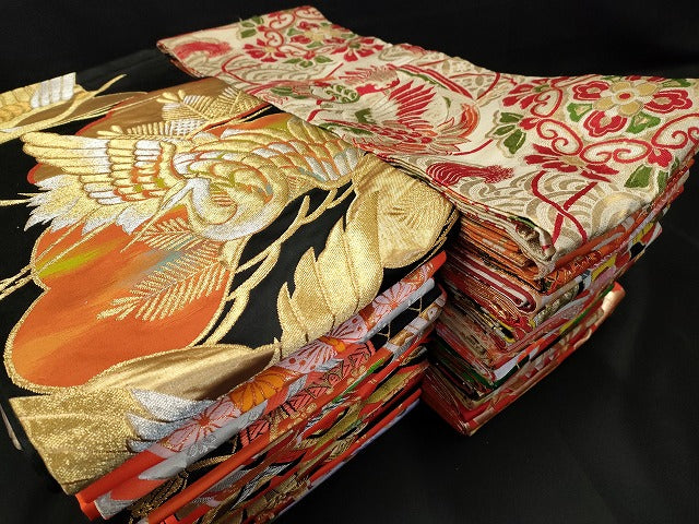 平和屋本店■子供帯 まとめて 35点 向かい鳳凰 鶴 孔雀 蝶 折り鶴 松竹梅 花柄 七宝 楽器 アンティーク 着用可能多数 未使用品あり ppp3814
