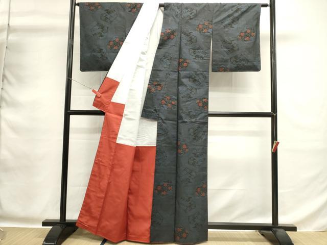 平和屋着物■本場大島紬 7マルキ 幾何学花文 正絹 逸品 DABG6960cd