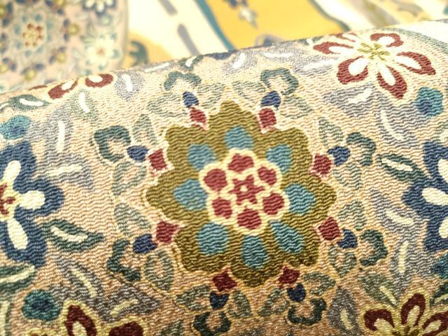 平和屋着物●全通柄 九寸名古屋帯 花丸文 金彩 鬼しぼ縮緬 正絹 逸品 CABI0263hy