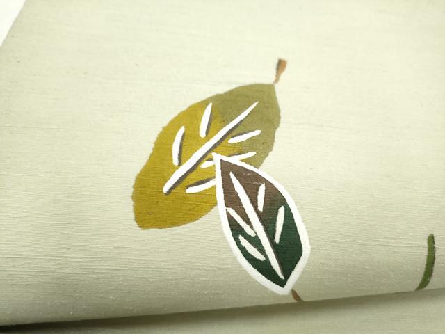 平和屋着物●九寸開き名古屋帯 紬地 舞葉文 正絹 逸品 CABI0261hy