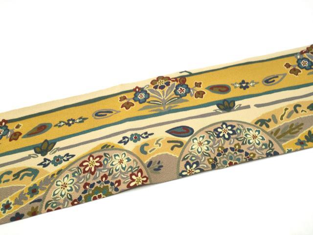 平和屋着物●全通柄 九寸名古屋帯 花丸文 金彩 鬼しぼ縮緬 正絹 逸品 CABI0263hy