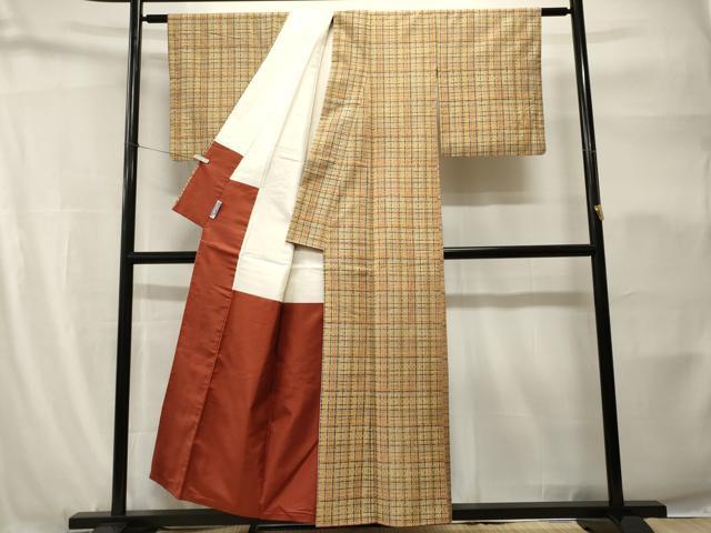 平和屋着物■上質な紬 格子柄 正絹 逸品 CABH9158ev