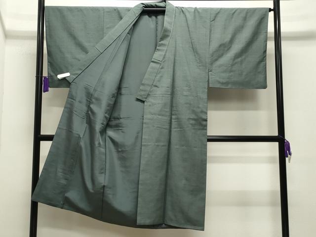 平和屋着物●男性 銀座きしや 結城紬 アンサンブル 色無地 錆青磁色 たとう紙付き 正絹 逸品 CABI0444gh