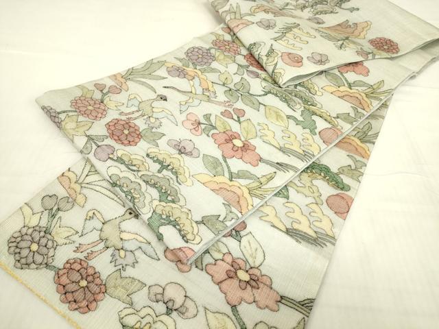 平和屋着物*夏物 明綴れ 袋帯 花鳥文 金糸 正絹 逸品 DABG0620az