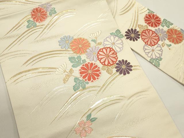 平和屋着物◎九寸名古屋帯 唐織 流水花文 金糸 正絹 逸品 DABH1540cd