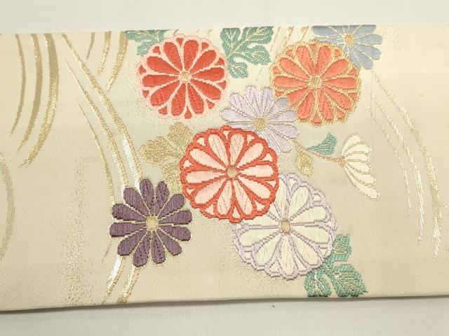 平和屋着物◎九寸名古屋帯 唐織 流水花文 金糸 正絹 逸品 DABH1540cd