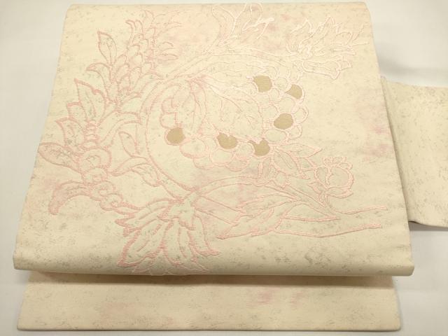 平和屋着物◎九寸名古屋帯 唐織 草花文 金糸 正絹 逸品 DABH1541cd
