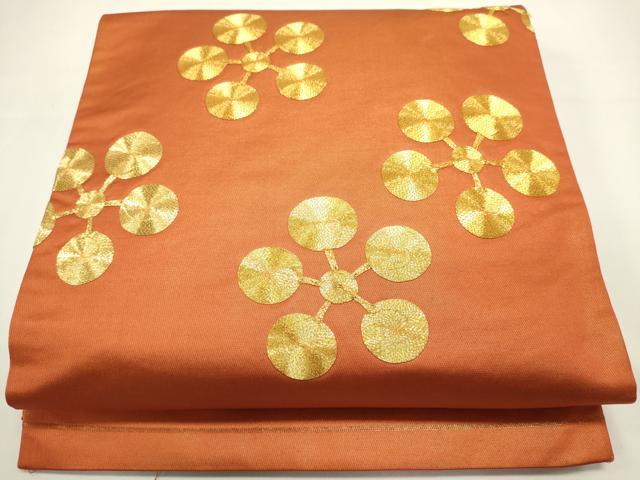 平和屋着物◎太鼓柄袋帯 総刺繍 駒刺繍 梅鉢 正絹 逸品 DABH1535cd